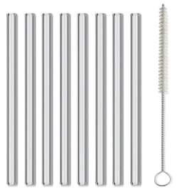 Stikliniai šiaudeliai su šepetėliu (8 vnt., 15 cm)
